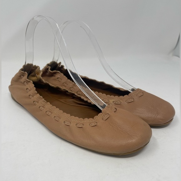 See by Chloe Jane Biscotti Nude Scalloped Leather Ballet Flats - Picture 2 of 8